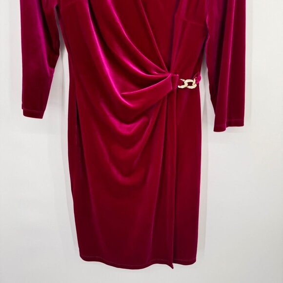 Anne Klein  Classic Wrap Stretch Velvet Dress Rhinestone Chain Buckle raspberry - Picture 8 of 16